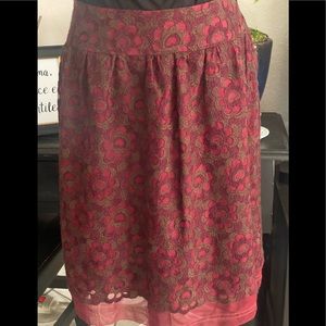 Cynthia Steffe Garnet Silk Skirt, Sheer overlay lined w-floral embroidery, 6